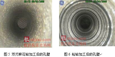 圖5 雙刃麻花(huā)鑽加工後(hòu)的孔壁 圖5 雙刃麻花鑽加工後的孔壁